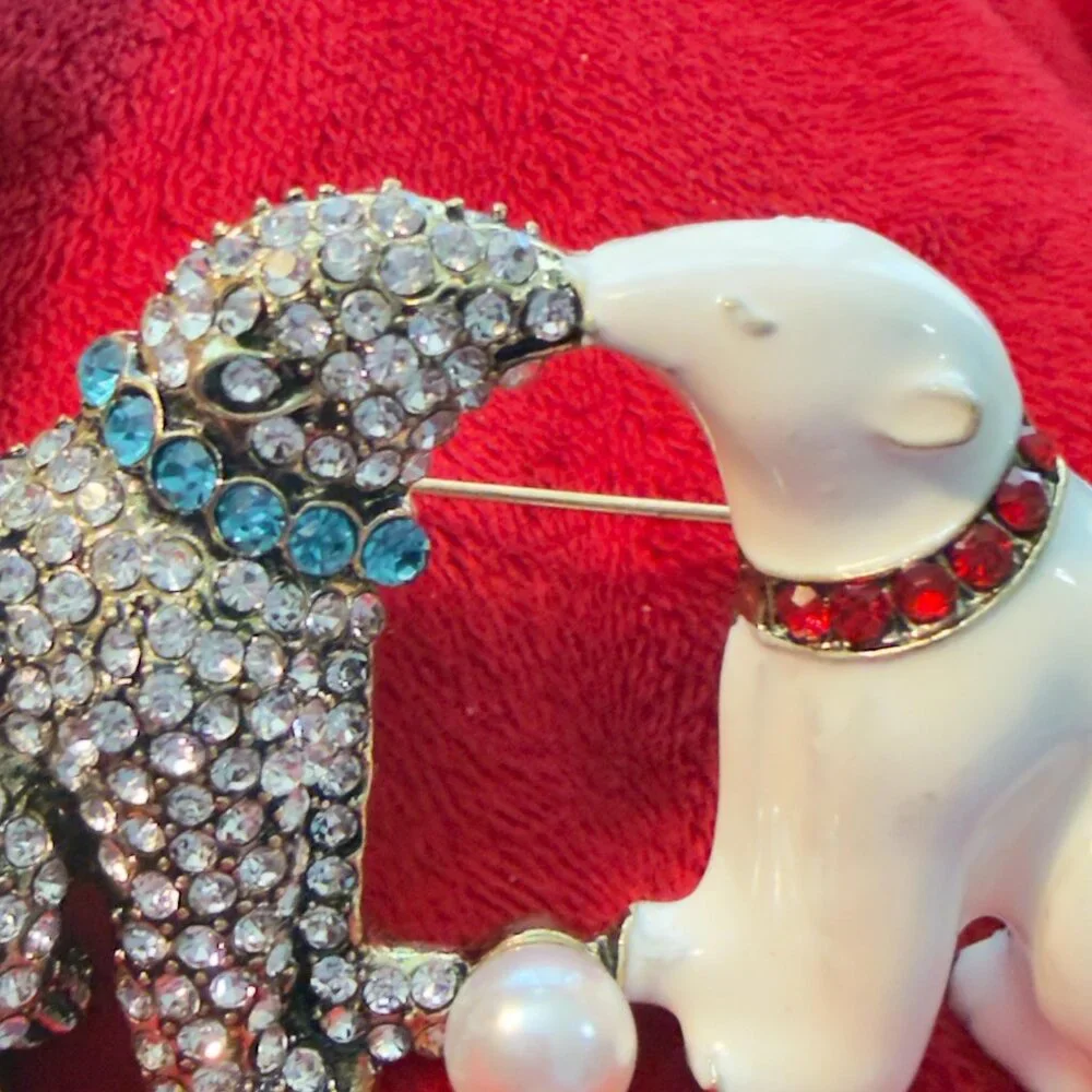 Polar Bear Brooch Rhinestone Enamel Statement Pin 3.25